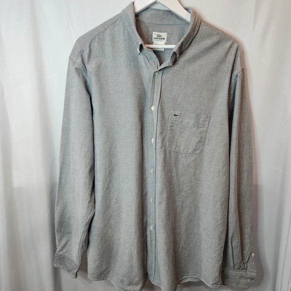 Lacoste Other - Lacoste Shirt Men's 46 Gray 100% Cotton LS Reg-Fit Collared Oxford Crocodile